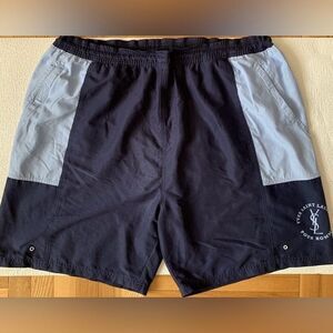 Yves St. Laurent Swim Shorts - Y2K Gym Shorts - Size 38 waist - Navy Light Blue